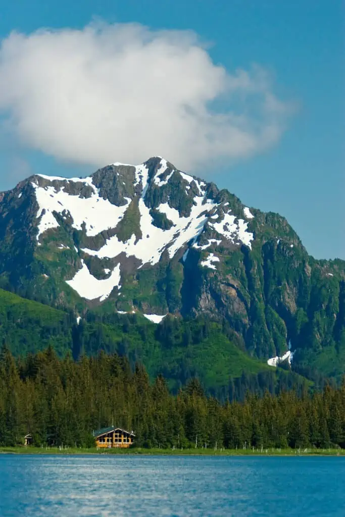 Kenai Fjords Glacier Lodge as seen from Pedersen Lagoon.