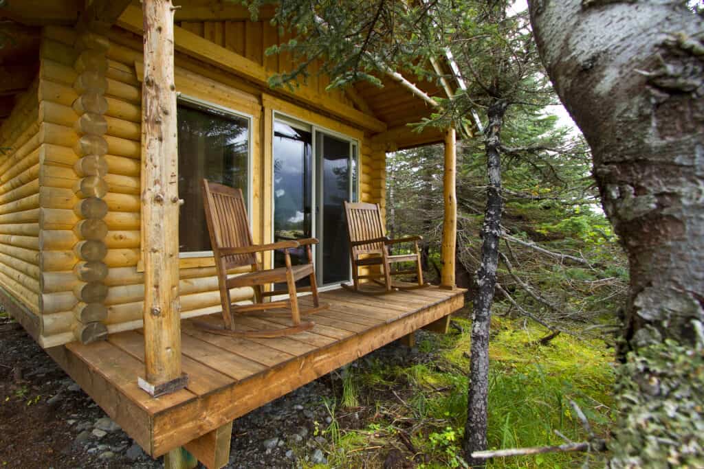 The deck of the cabin showing the elevated nature of the cabin and private deck