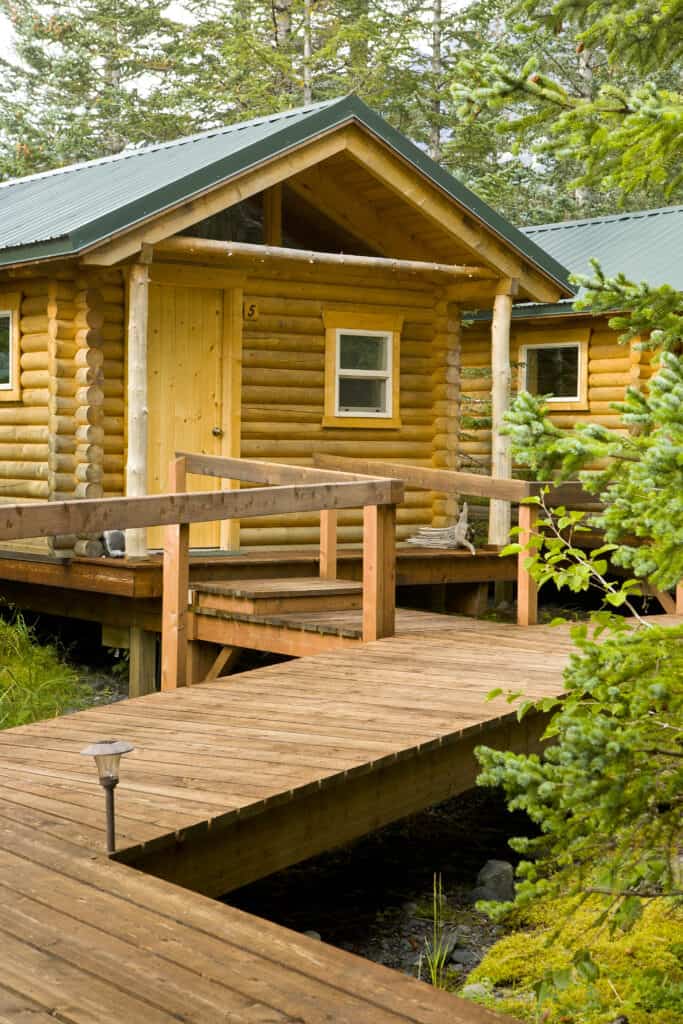 The front of Cabin #5 at Kenai Fjords Glacier Lodge