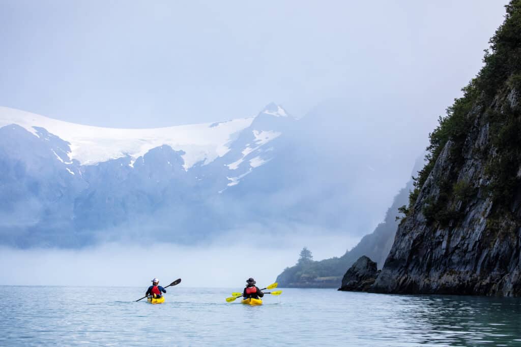 Two kayakers in Kenai Fjords National Park
