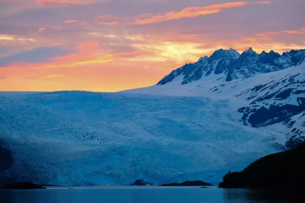 Sunset over Aialik Glacier