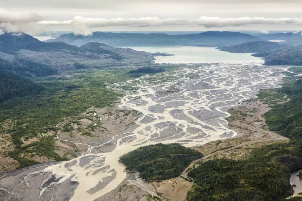 Aerial view of river in Kenai National Wildlife Refuge