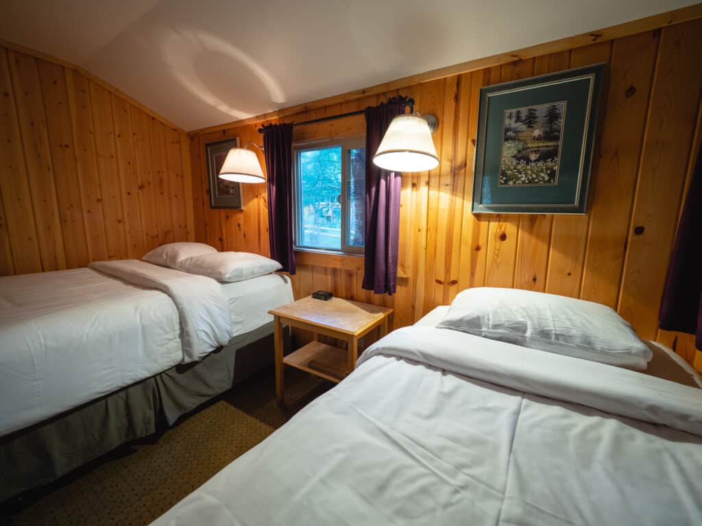 Beds inside cabin at Kenai Riverside Lodge