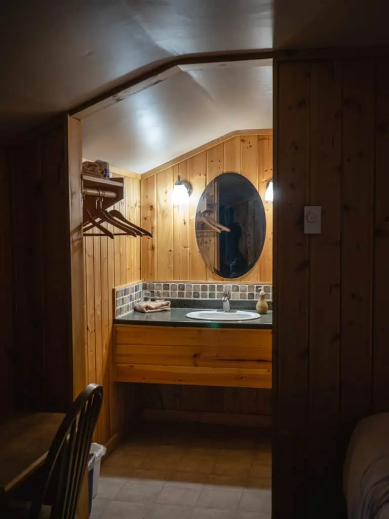 Bathroom inside cabin at Kenai Riverside Lodge
