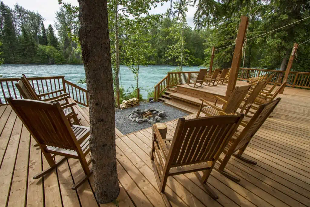 Chairs and deck overlooking Kenai River