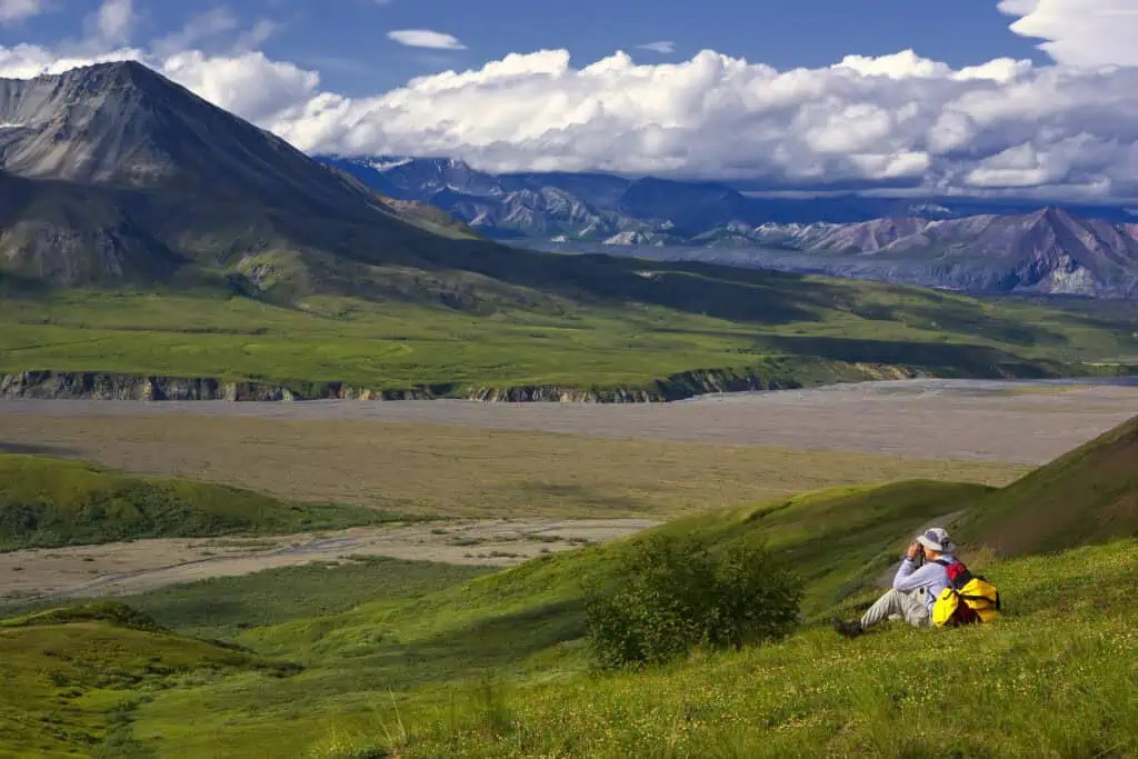 A view of the mountains above Eielson Visitor Center