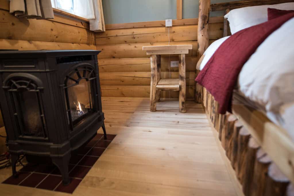 Stove in the Cabin at Tonglen Lake Lodge