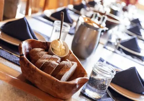 The table at Kenai Fjords Glacier Lodge is set for dinner service