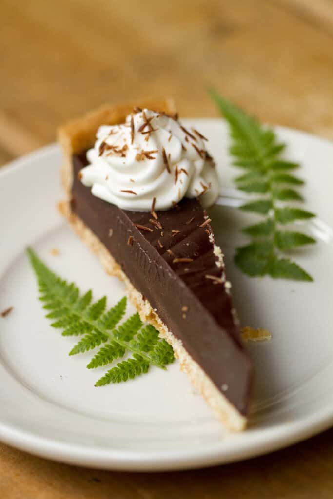 A delicious piece of chocolate mousse pie is served at the end of the wilderness fine dining experience