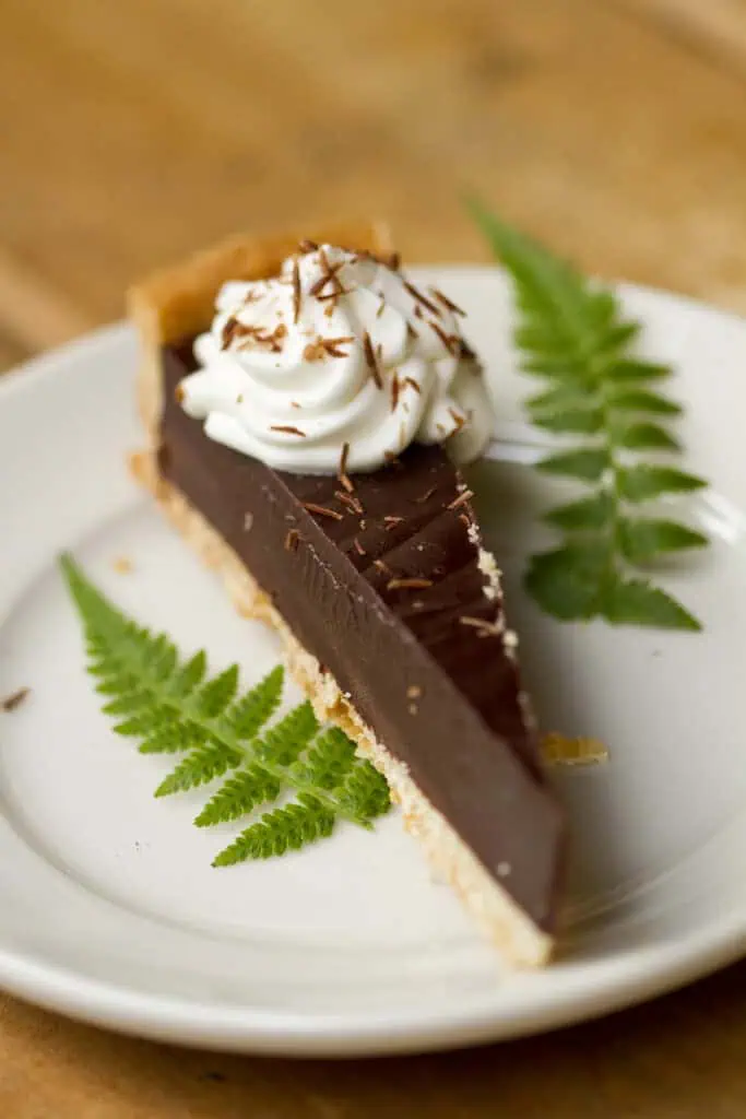 A delicious piece of chocolate mousse pie is served at the end of the wilderness fine dining experience